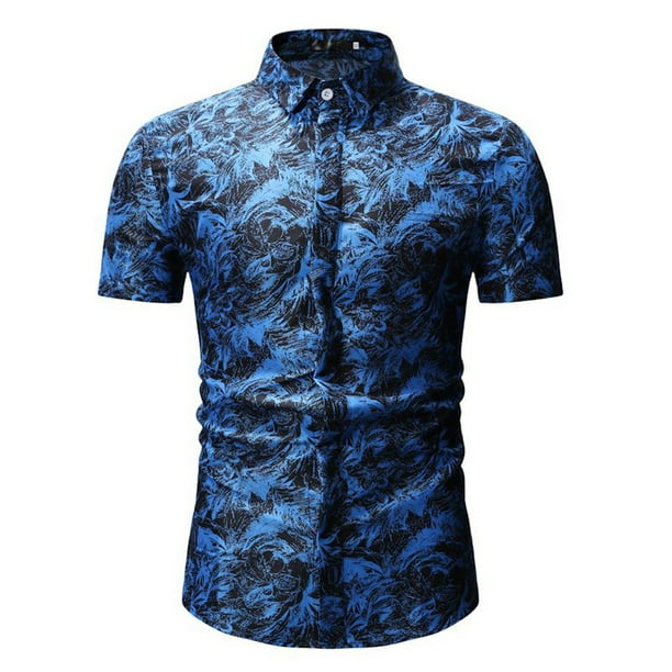 Mens Summer Print Turn-Down Collar Slim Fit Short Sleeve Top Shirt Blouse Mens Summer Print Turn-Down Collar Slim Fit Short Sleeve Top Shirt Blouse